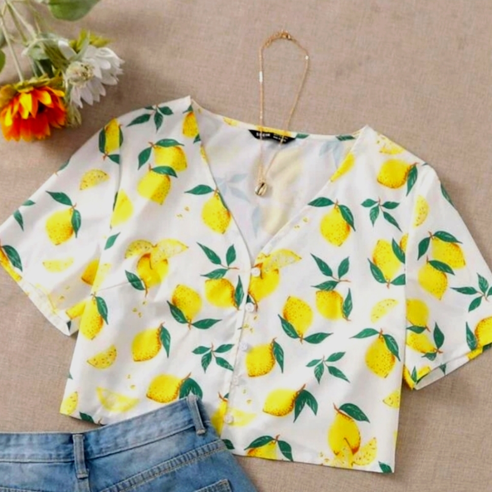 SHEIN lemon print blouse